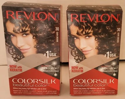(2) NEW Revlon ColorSilk Permanent Hair Color - Shade 30 Dark Brown NO AMMONIA! - Image 1 of 4