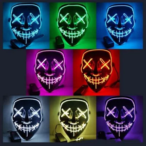 Halloween LED Glühmaske 3 Modi EL Draht Beleuchtung The Purge Film Kostüm Party - Bild 1 von 10