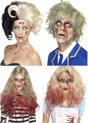Zombie Perücken Erwachsene Blutflecken Halloween Perücke Mens Damen Horror Curly - Bild 1 von 2