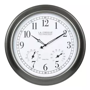 La Crosse Technology Atomic Analog Clock 18" Pewter W/ Thermometer HygrometeR - Picture 1 of 7