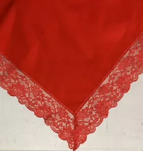 Christmas Holiday Red Rectangle Tablecloth 55 X 66 Lace Edge - Picture 1 of 1