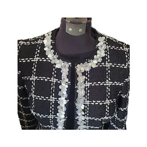 Vtg Karen Kane Lifestyle Boucle Black Blazer Sequin, Pearl Flowers GORGEOUS Sz 6 - Picture 1 of 14