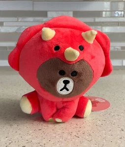 LINE FRIENDS Jungle Brown Teddy Bear in Red Dinosaur Costume  Plush 7 in w/ Tag - Picture 1 of 4