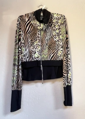 Joseph Ribkoff Women Full-Zip Cowl Neck Animal Print Layered Crop Jacket 8 Brown - Image 1 of 4