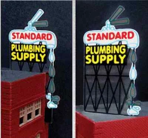 STANDARD PLUMBING ANIMATED NEON SIGN O-SCALE BY MILLER ENG-BLINKS-FLASHES-MORE- - Picture 1 of 1