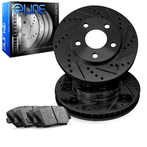 R1 Concepts Front Drilled Slotted Black Zinc Brake Rotors Pads - Picture 1 of 3