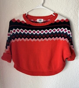 Old Navy Girls Orange W/ Fuchsia Accent 5T Sweater Poncho.pre Owned - Picture 1 of 11