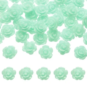 50 Pcs Light Green Resin Rose Flower Beads, 10mm Flatback Flower Charm - Picture 1 of 7