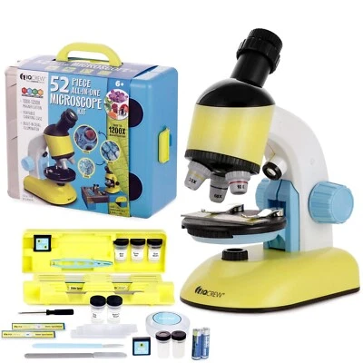 IQCREW by AmScope 52 Pc All-in-One Kids Microscope Kit -2 LED Lights+Accessories