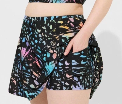 Torrid Black Butterfly Abstract Swim Skirt With Pocket Shorts Size 00 10 Med NWT - Image 1 of 4