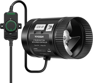 VIVOSUN Inline Booster Duct Fan HVAC Exhaust Ventilation Fan w/ Speed Controller - Picture 1 of 7