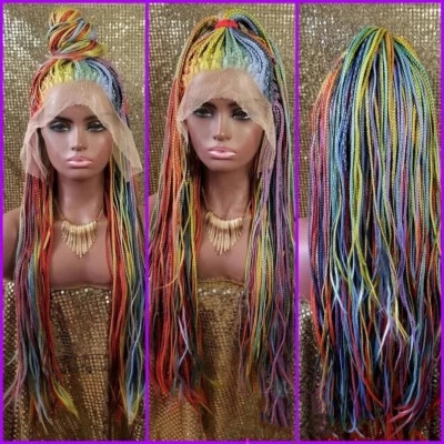 Peluca frontal de encaje sintético trenzado colorido 24 pulgadas caja pelucas trenzadas micro trenzas Foto 1 de 4