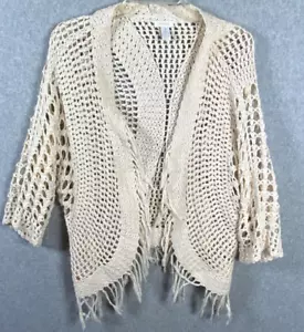 Chicos Damen Strickjacke 3 XL Elfenbein Häkel Fransen Boho Hippie - Bild 1 von 9