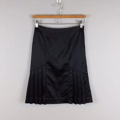 NWOT Bebe Pencil Pleated Satin Skirt Black Size 0  Foto 1 de 4