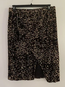 Sparkle Sequin Woman Gold Black Stretch Faux Wrap Skirt Elastic Plus Size 2X - Picture 1 of 8