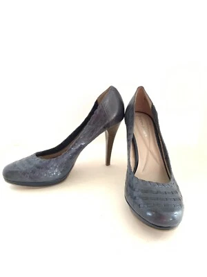Andrew Geller 11M Gray Leather Stilletto Pumps Shoes Basket Weave Design - Image 1 of 4
