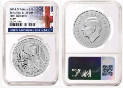 2024 G.BRITIAN S2£ BRITANNIA & LIBERTY NGC MS69 FIRST RELEASES  - Image 1 of 2