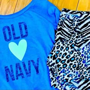 Blue cotton long sleeve shirt top - cheetah leopard animal print pants leggings - Picture 1 of 3