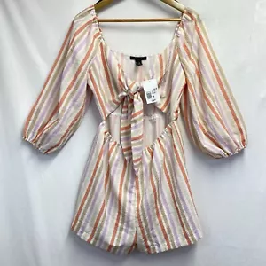 Forever 21 3/4 Puffärmel vorne ausgeschnitten gefüttert Strampler Damen Medium Streifen Multi - Bild 1 von 17