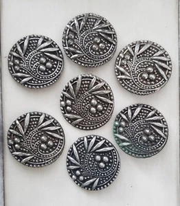 Wonderful Set of 7 Victorian Silver-Look Clear Glass Buttons, 1-3/16" - Picture 1 of 6