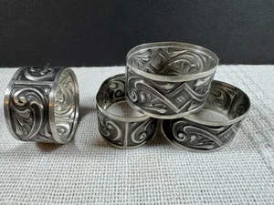 Vintage Selandia Norwegian Pewter Napkin Rings - Set of 4 EUC - Picture 1 of 4
