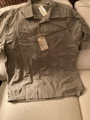 Caribbean Mens Silk Blend Dusty Brown Short Sleeves Buttonup Shirt Sz L NWT $79 - Image 1 of 2