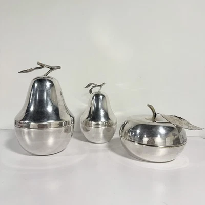 Vintage Apple Pear Fruit Trinket Nesting Box Containers Silver plated MCM Decor - Image 1 of 4