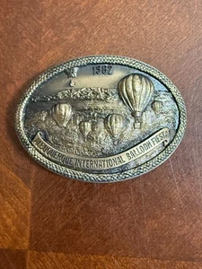 vtg 80's Albuquerque Balloon Fiesta cast Bronze Belt Buckle Limited Southwestern - Picture 1 of 9