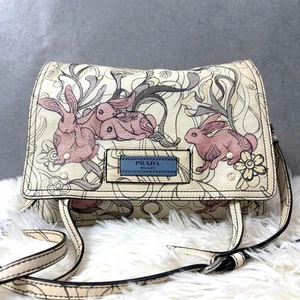 PRADA x James Jean Shoulder Bag Rabbit Print Leather Luxury Design Auth - Picture 1 of 16