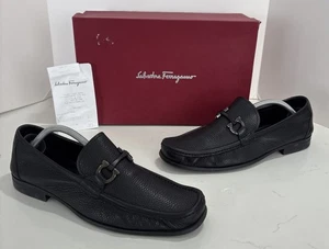 Salvatore Ferragamo Crown Nero Kiesel Kalbsleder Halbschuh Herren Schuhgröße 10 D mit Karton - Bild 1 von 17