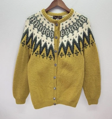 Saga Knit Fair Isle Cardigan Women’s Medium Nordic Wool Lodge Cabin Hand Knit - Image 1 of 4