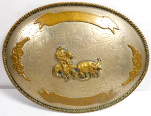 "Hebilla de cinturón vintage de alpaca México Western montar vaquero cuerda ganado 5"" X 3,75""" - Imagen 1 de 13