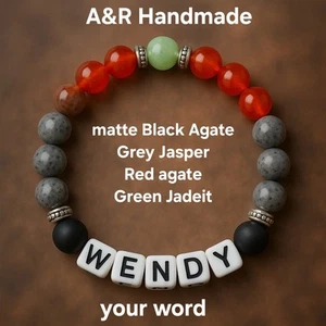 Custom Beaded Bracelet with Name | Jasper, Agate, Jade Protection UK Seller - Picture 1 of 1