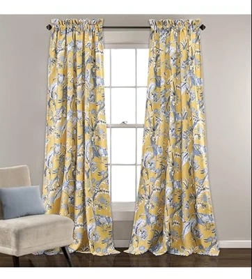 Lush Decor Emma Textured Jacobean 52" x 82" Curtain Panel Yellow - Image 1 of 4