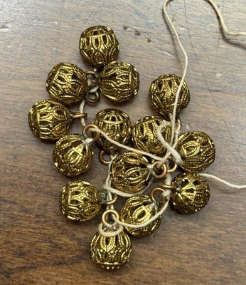 Vintage Set of 14 Gold Metal Filigree Buttons - 5/16" (Y2) - Image 1 of 4