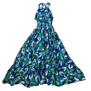 ABEL The Label Dress Womens Extra Small Blue Green Floral Maxi Halter Rayon Boho - Picture 1 of 13
