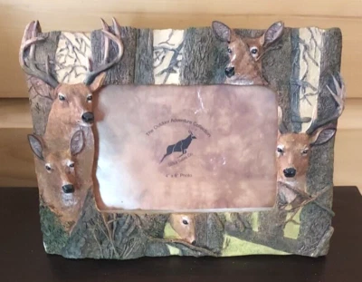 "MARCO DE FOTOS 3D de caza de ciervos decoración de cabaña rústica BUCK DOE resina FOTO 4x6"" marco" Foto 1 de 4