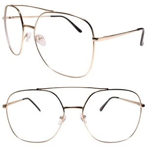 Oversized Exaggerated Mens Womens Square Gold Frame Clear Lens Glasses - Picture 1 of 4