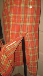 Vintage GAP Orange & Pink Plaid Side Button LINEN Blend Long Skirt 10 LAST TIME - Picture 1 of 4