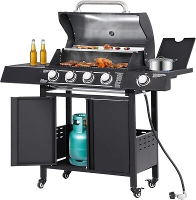 MAGIC UNION 4-Burner Propane Gas BBQ Grill with Side Burner, 50,000 BTU Stainless Steel Gril