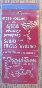 BULLFIGHTING GIRLIE MATCHBOOK COVER: SPANISH TAVERN BRECKSVILLE, OHIO -D21 - Picture 1 of 3