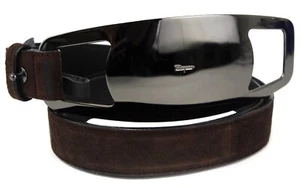 SALVATORE FERRAGAMO Metal Buckle Suede Leather Waist Belt Women's Brown Italy - Picture 1 of 15