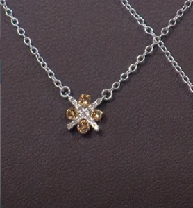 Womens 1/3ctw Real Champagne & White Diamond XOXO Sterling Silver Necklace - Picture 1 of 6