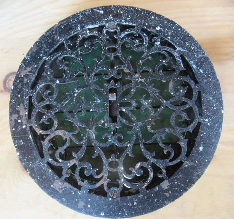 Antique Iron Victorian Ornate Round Floor Grate Vent Working Louvers Pat. 1854 Cover