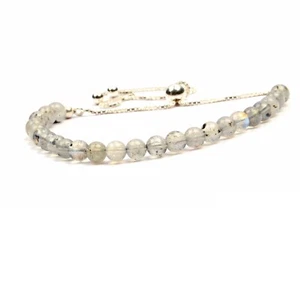 Natural Labradorite Bracelet 925 Silver Lock 8 Inch Length 4 MM Smooth Beads - Picture 1 of 4