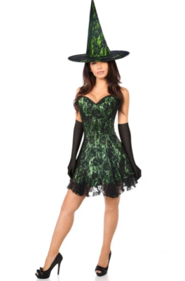 Corsés Margarita Mujer Lujoso Verde Encaje Corsé Vestido Bruja Disfraz L Foto 1 de 3