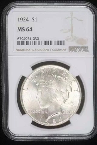1924 P Peace Silver Dollar NGC MS-64 Cover