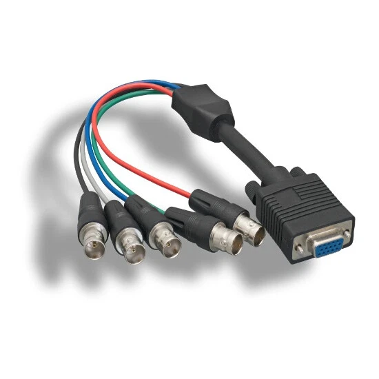 Kentek 1ft VGA HD15 Female to 5BNC Female Video Cord 24AWG TV PC Monitor Black - Image 1 of 1