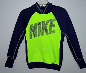 Nike Therma Fit Hoodie Hi Vis Green/Blue Pullover Long Sleeve Front Pockets XS - Picture 1 of 8