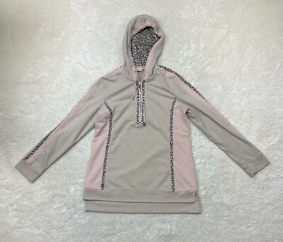 Zenergy by Chico's Womens Size 0 (S/4) 1/4 Zip Pink Tan Animal Print Trim Hoodie - Image 1 of 4